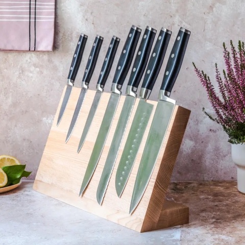 Bukowy duży stojak blok magnetyczny na noże RYBA WOODEN