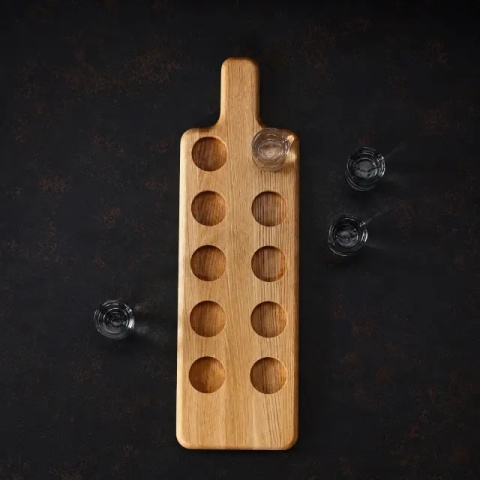 Taca na kieliszki dębowa 39.5 x 12 x 1.5cm RYBA WOODEN