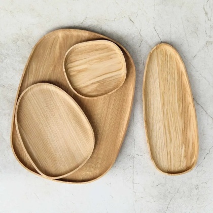 Zestaw 4 tac dekoracyjnych STONE RYBA WOODEN
