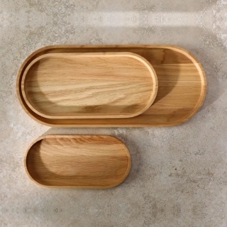 Zestaw 3 tac dekoracyjnych dębowych RYBA WOODEN